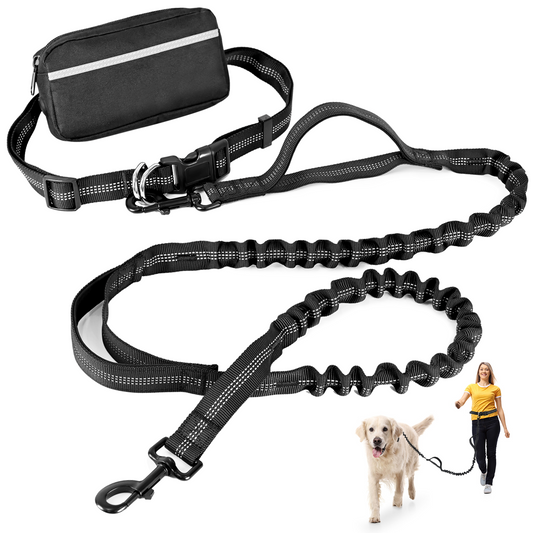 PetStars Hands Free Dog Leash with Zipper Pouch, Dual Padded Handles and Duarable Bungee  Adjustable Waist Belt (27" - 49") Up to 120 lbs, Suit for Medium to Large Dogs Walking, Jogging and Running