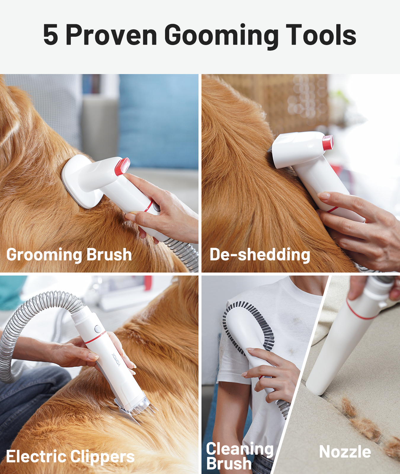 PetStars Dog Grooming Kit, Pet Grooming Vacuum with Clippers & Trimmer, Dog Vacuum Brush for Shedding Grooming, Quiet Dog Hair Vacuum Groomer with 2.5L Dust Cup, 5 Pet Grooming Tools